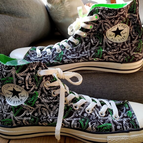 Converse Other - BNWoT CTAS Converse black/kelly green converse allover pattern (11M - 13W) KICKS